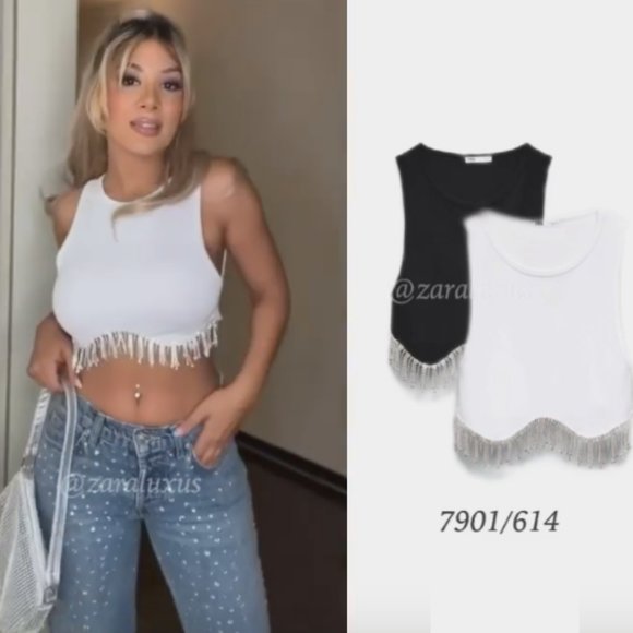 Zara Seamless Rhinestone Crop Top White Sz XS-S , M-L NWT - Picture 8 of 15